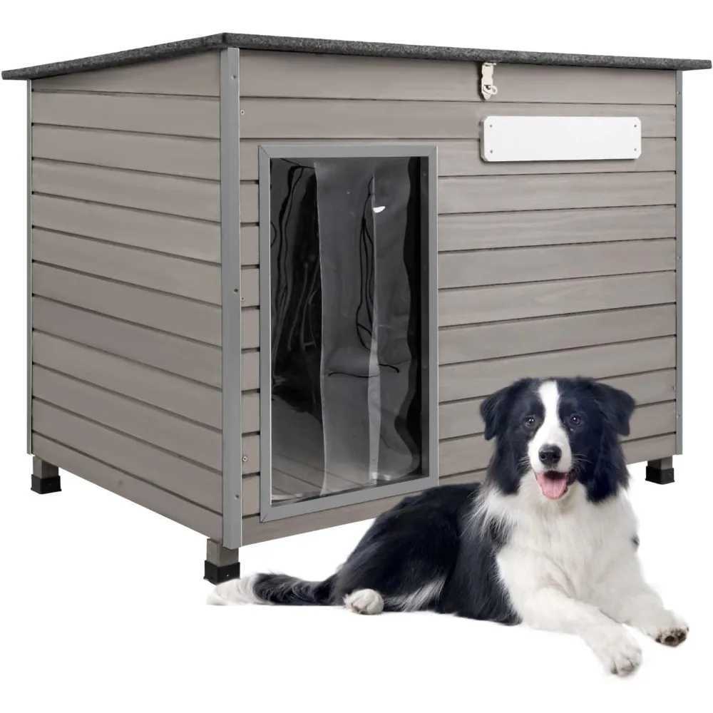 43.3L Dog House Outdoor for Large Breeds Dogs Anti Chewing Iron Frames Dog Kennel Wooden Pet House for Indoor Outdoor with We X250412