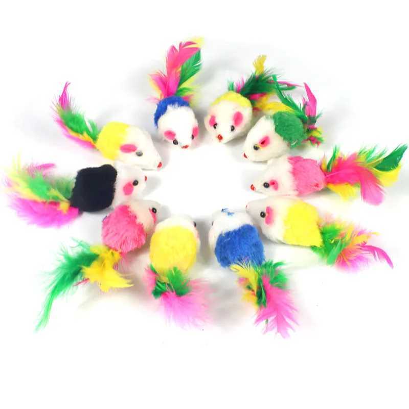 Pawtrip Rabbit Fur Fake Mouse Pet Cat Toy Feather Rainbow Ball Toy Cat Fun Play Toy Cat Y250412