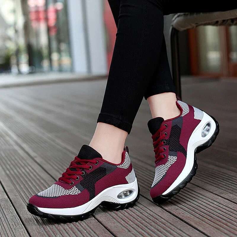 2025 new women's sports shoes air cushion walking breathable fitness jogging shoes women's lace up platform designer fashion sports shoes