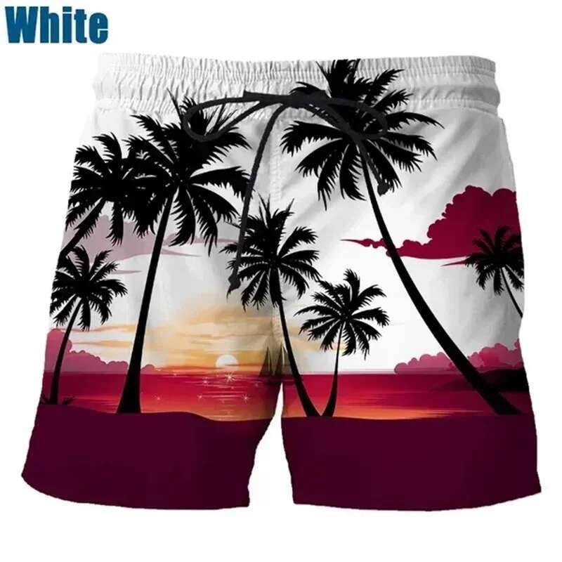 Coconut Tree Hawaiian Beach 3D Printing Summer Men's Casual Swimming Shorts High Elastic Quick Dry Swim Trunks