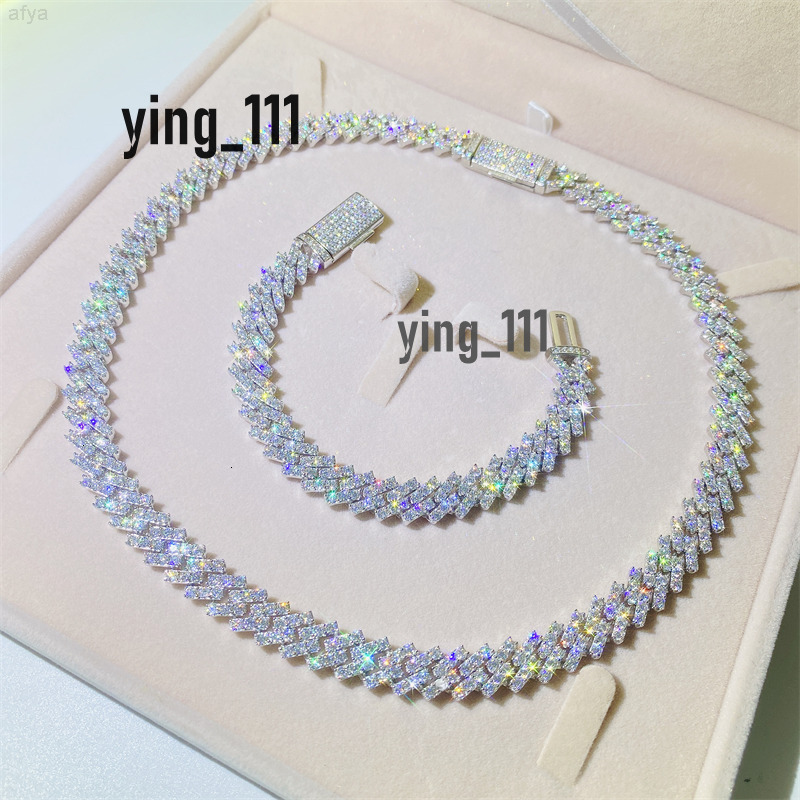 Custom Hip Hop Bling 925 Sterling Silver 13mm Moissanite Cuban Necklace Vvs Chain
