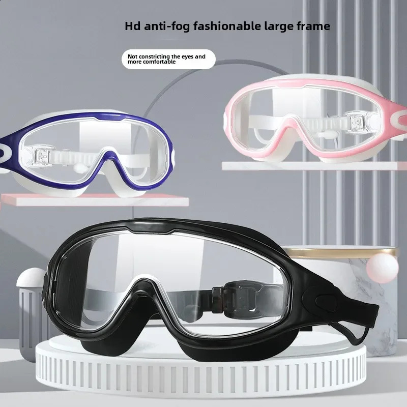 Swimming goggles for adult men and women high-definition waterproof anti fog electroplated swimming goggles swimming cap set 250411