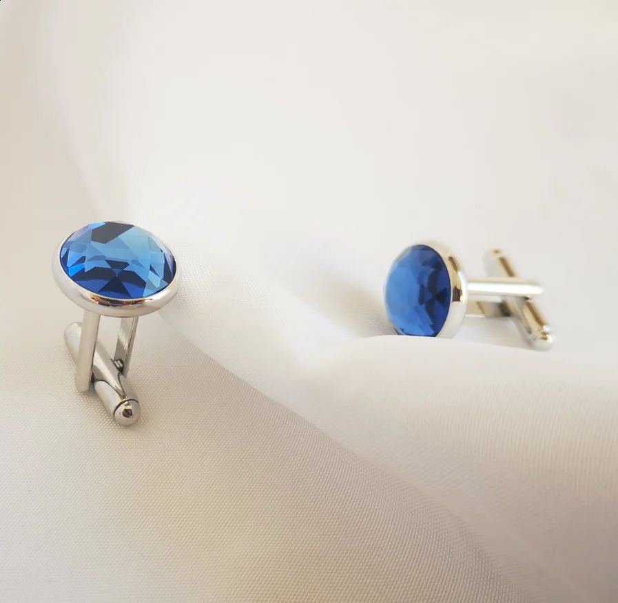 10 pairs/batch Brilliant Cut Rhinestone cufflinks Royal Blue/Grey Crystal cufflinks Mens Jewelry Accessories Wholesale 250409