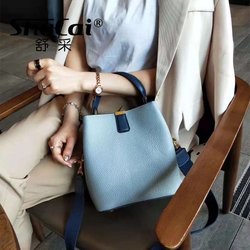 Designer Bag Genuine Leather Bucket Bag Female Korean Handheld Single Shoulder Crossbody Large Capacity Hundred Bags