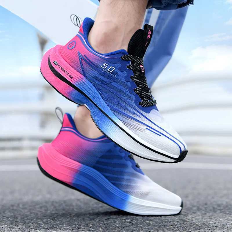 New Mens Carbon Plate Running Shoes Soft Cushion Shock Absorbing Sports Shoes Unisex Sneakers Light Anti-Slip Training Shoes Z250411