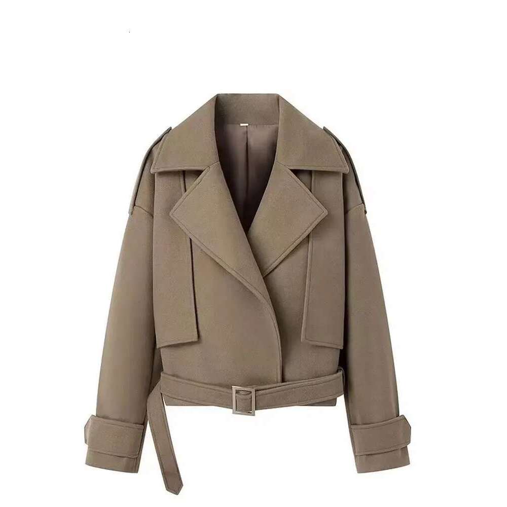 TRAFZA Fashion Vintage New Women Casual Outerwear Long Sleeve Belt Decoration Loose Lapel Woolen Coat Button-Up Chic Tops