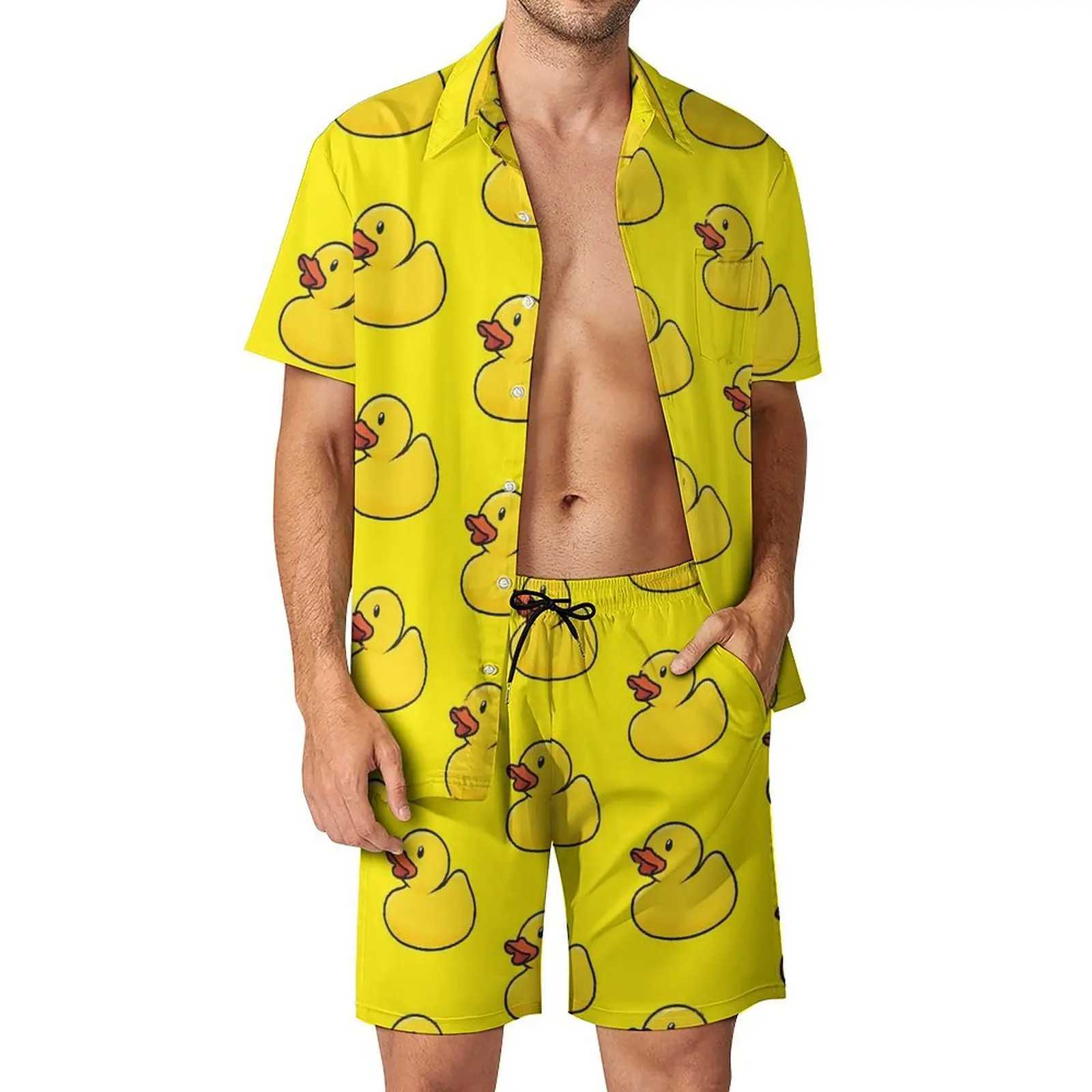 Summer Yellow Rubber Duck 3D Printed Mens Shirt Set Short Sleeve Oversized Beach Shorts Street Clothing Hawaii SetXJ250412