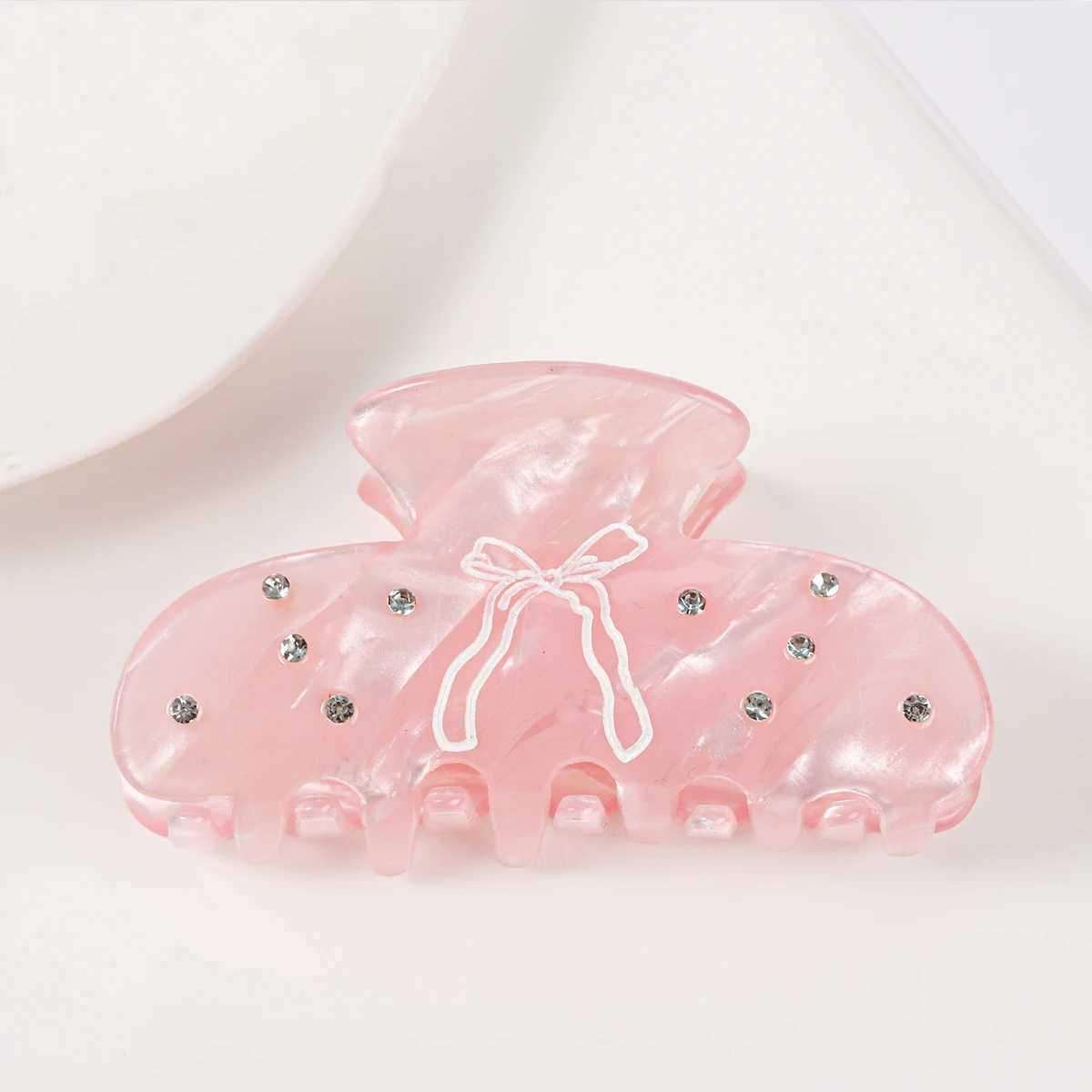 1 piece of French princess style pink and black bow with diamond studs shark clip sweet Updo hair accessories Y2504012