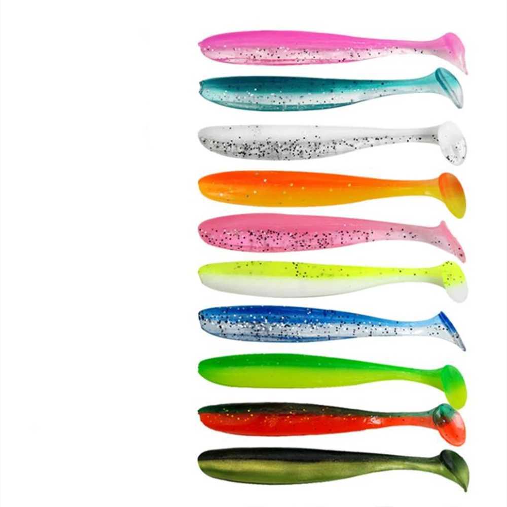 10pcs/Lot Soft Lures 55mm 70mm T Tail Jigging Wobblers Fishing Lure Tackle Double Color Bass Pike Aritificial Silicone Swimbait Z250411