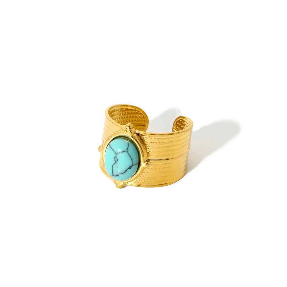 Titanium steel with turquoise ring 18K gold-plated stainless steel non discolored finger jewelry suitable for wholesale for womenXJ250412