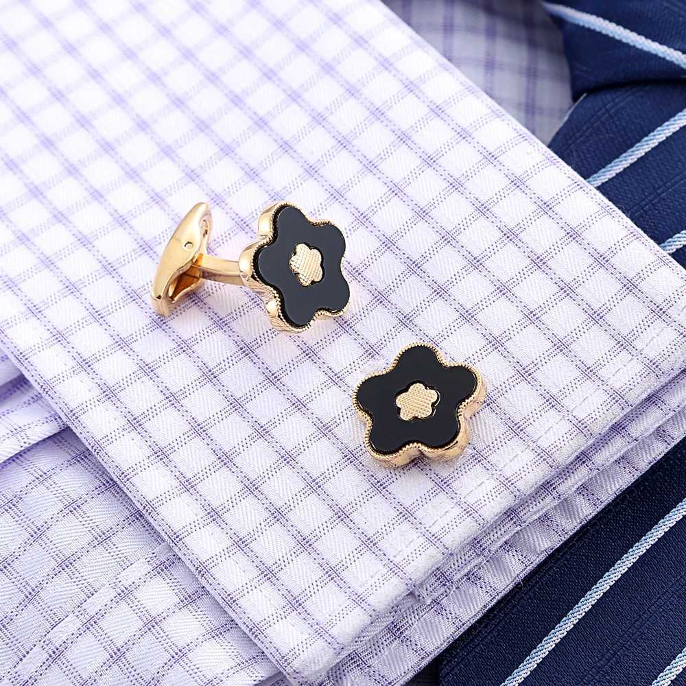 Golden Mens Wedding Groom Luxury Cufflinks Groom Flower Style Button Fathers Birthday GiftT250412