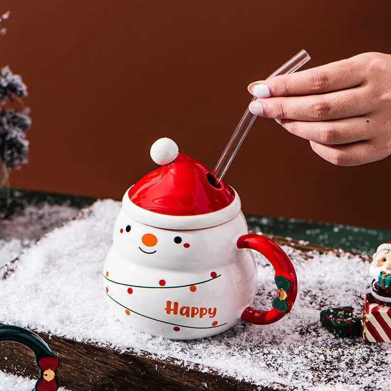 Christmas Christmas Ceramic Mug Large Capacity Nordic Style Snowman Santa Tree Creative Gift for Holiday Season Y251112