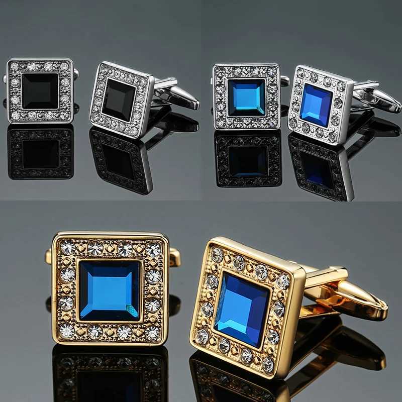 Mens French shirt cufflinks made of square blue crystal cufflinks fashionable mens wedding accessories wholesaleT250412