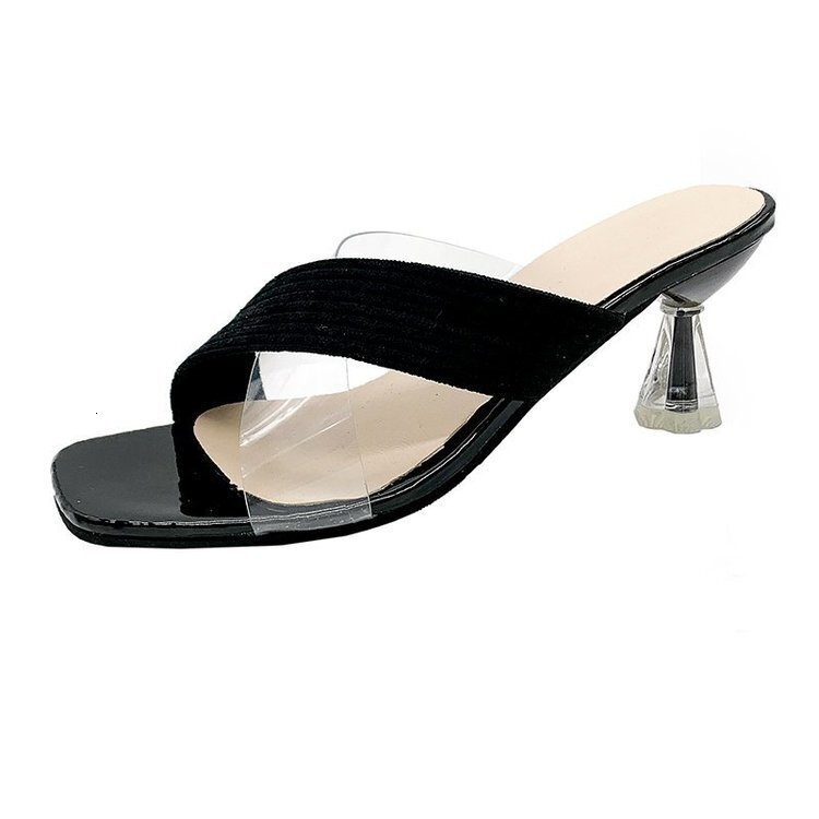 Women's 2025 Summer PVC Transparent One line Drag Cone High Heel Ladies Slippers