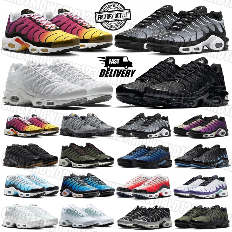 Designer tn plus tns men shoe Leather mesh rubber running shoes sneakers mens trainers Triple Black White outdoor sports sneaker chaussures factory outlet 40-46