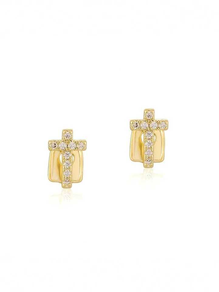 1 new hip-hop 18k gold-plated elegant and fashionable stand personalized mini set crystal zircon cross single tooth stand W250412