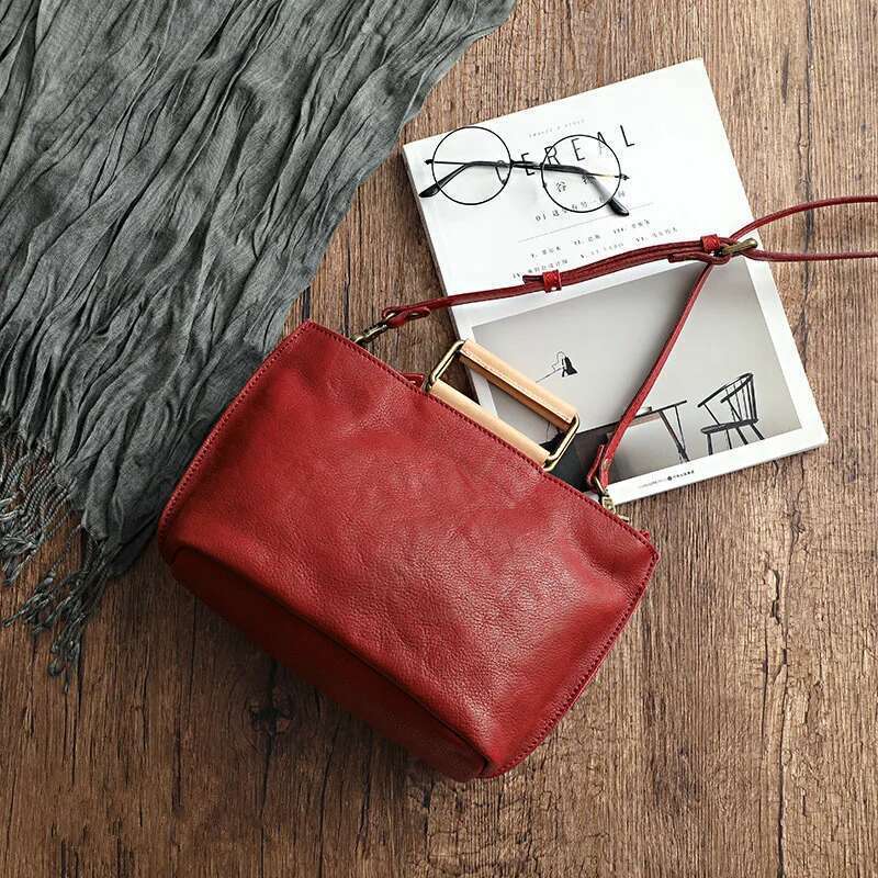 Handmade Natural Cow Leather Women Bag 2025 New Simple Retro Handbag Large Capacity Solid Color Shoulder Bags