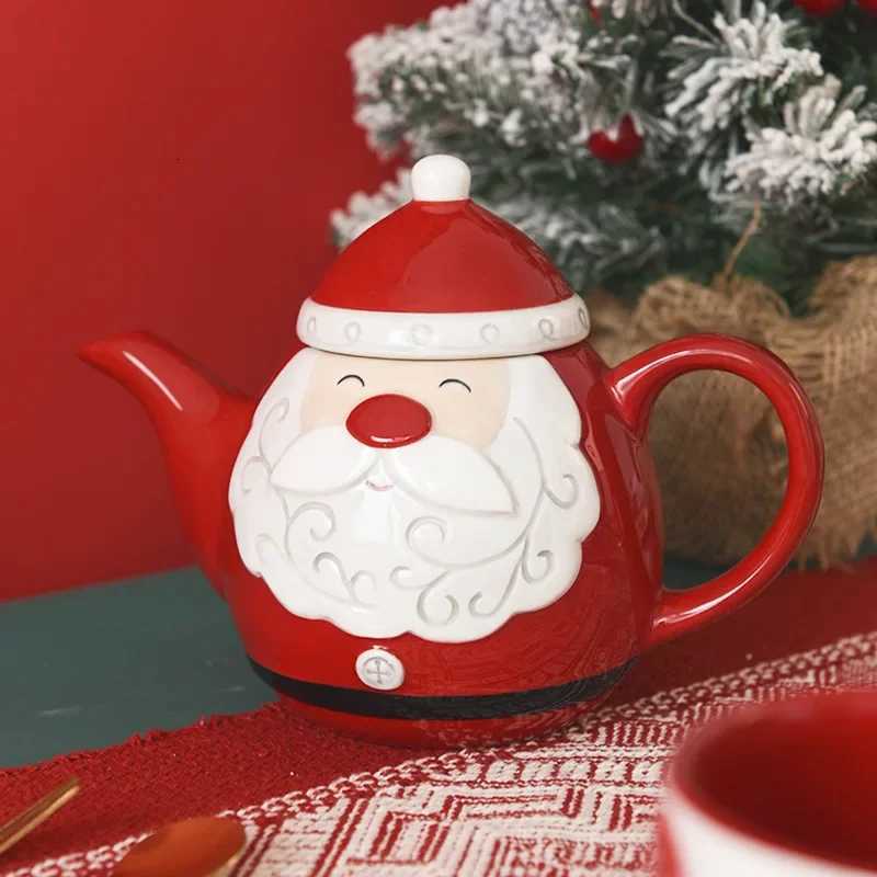 Christmas JUSTINLAU Santa Claus Ceramic Coffee Cup Saucer Teapot Creative Relief Afternoon Tea Cup and Saucer Teaware Set Christmas Gift Y251112