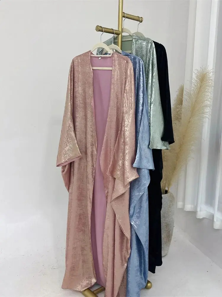 Ramadan Eid al Fitr Shining Batwing Satin Open Kimono Abaya Damen Dubai y Islamic Muslim Kaftan Womens Caftan Marocain 250411