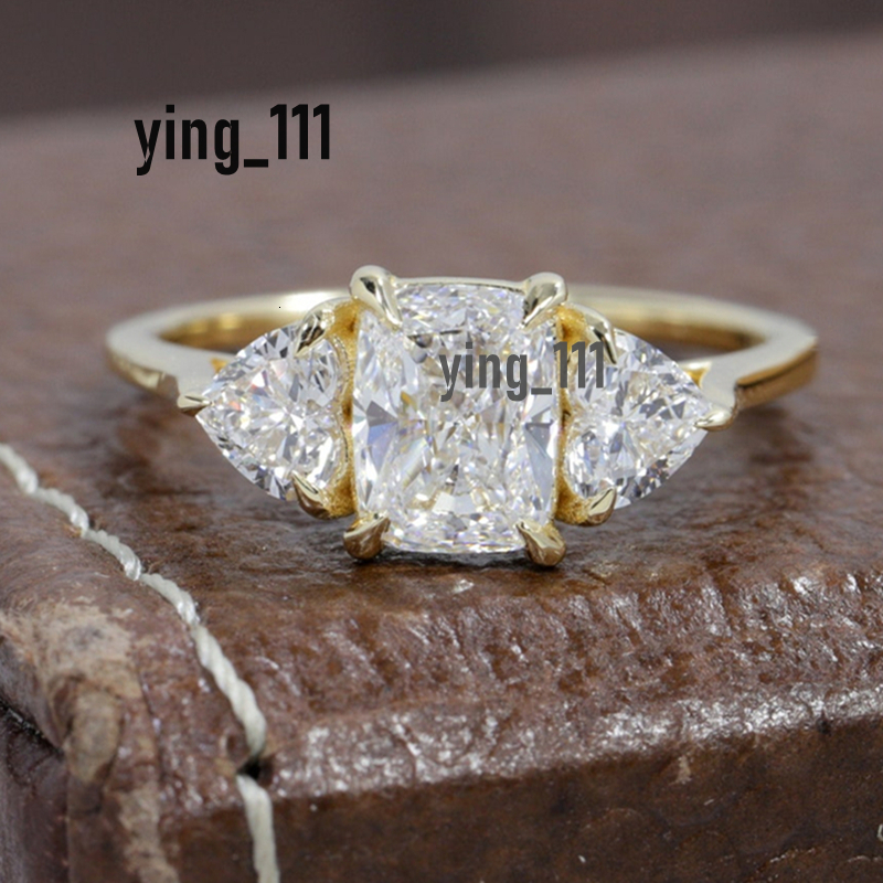 Jewelry 1.0 Carat Radiant Cut Lab Diamond Engagement Ring For Women 14K Real Gold Two Heart Wedding Womens Gold Ring Fashion Design HPHT Diamond