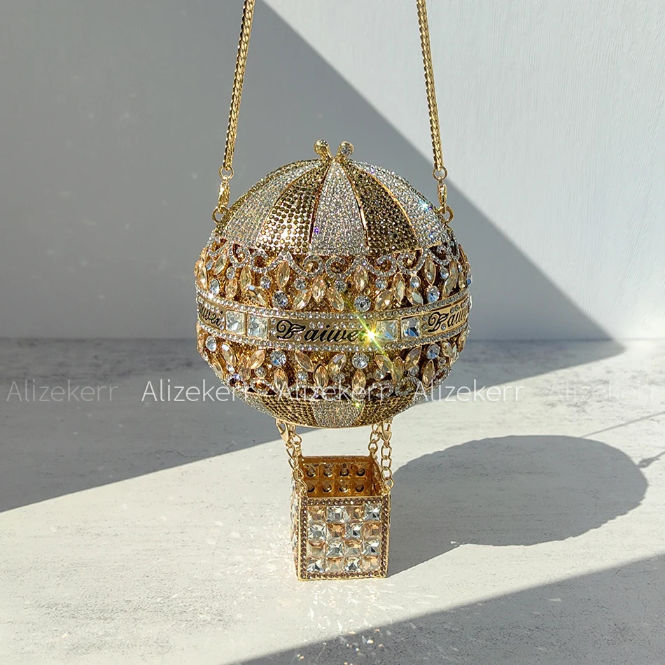 Alizekerr Air Balloon Shaped Crystal Evening Bags Women Classy Unique Rhinestone Circular Clutch Purses Wedding Party 251106