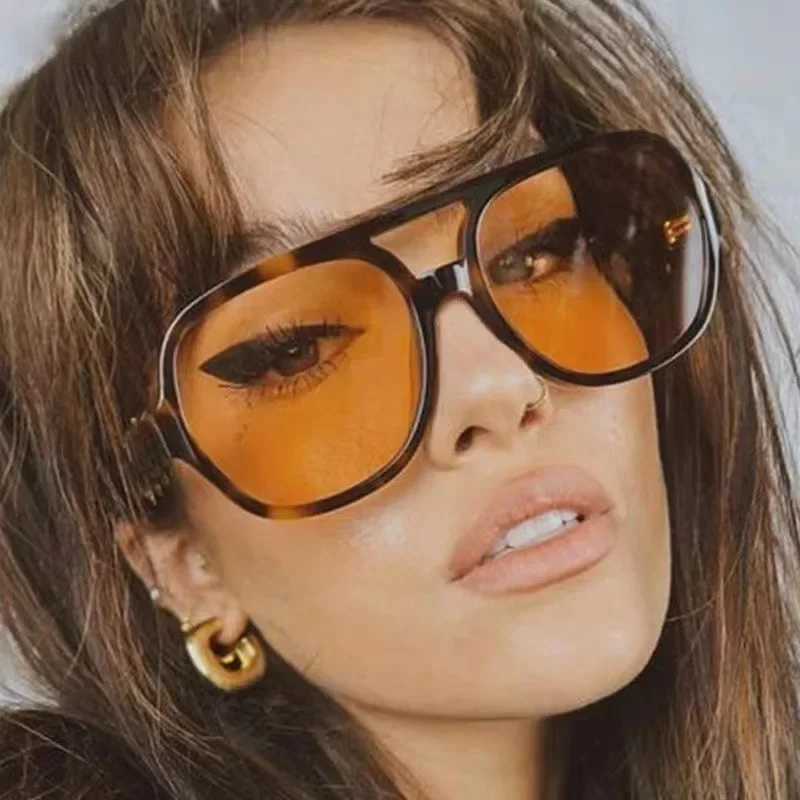 Square Big Frame Sunglasses for Men and Women Lightweight Frame Black Yellow Sun Glasses with UV ProtectionC250411
