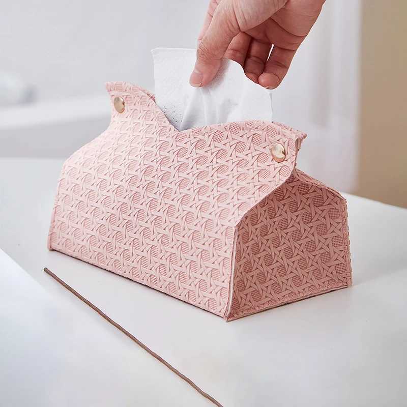 Portable tissue bag PU leather fashion color matching coffee house desktop napkin box solid color simple tissue bag Y251112