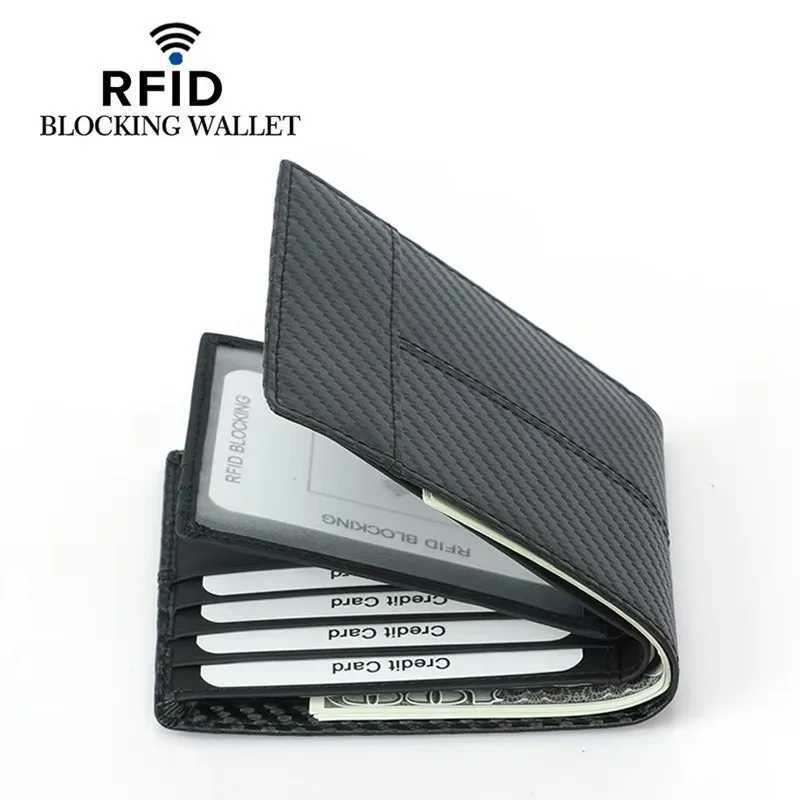 Carbon fiber pattern RFID wallet splicing multi card slot large capacity fashionable short mens wallet Z250411