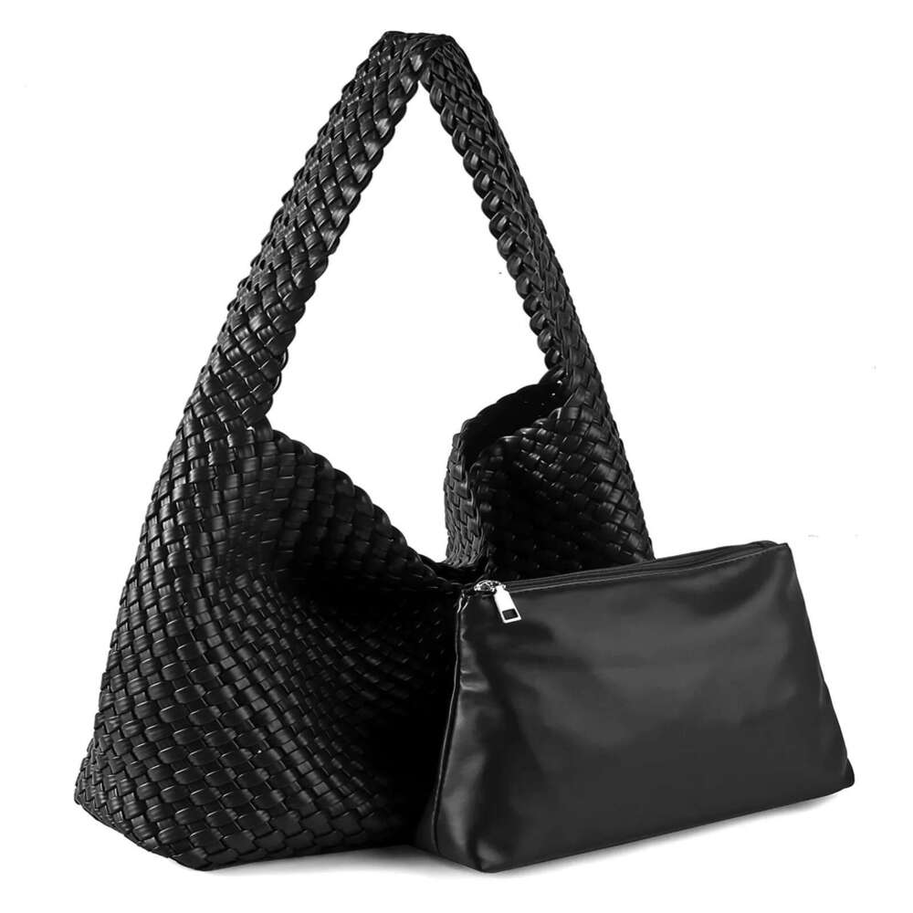 Woven Women PU Leather Large Capacity Tote Bags Casual Fashion Textured Soft Shoulder Bag Bz618