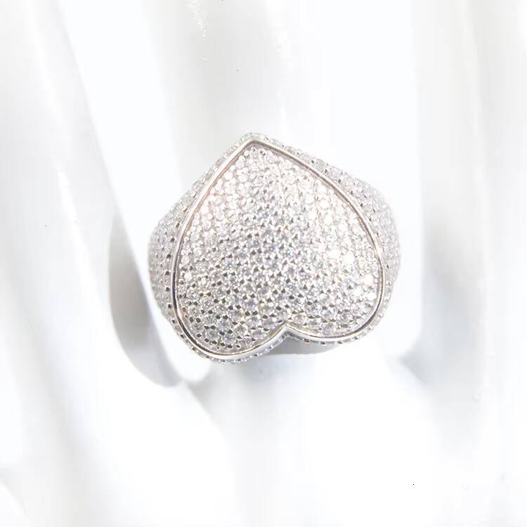 Yy Rts Iced Out Heart Vvs Moissanite Rings Pass Diamond Tester 925 Sterling Silver Hiphop Fine Jewelry Rings for Men