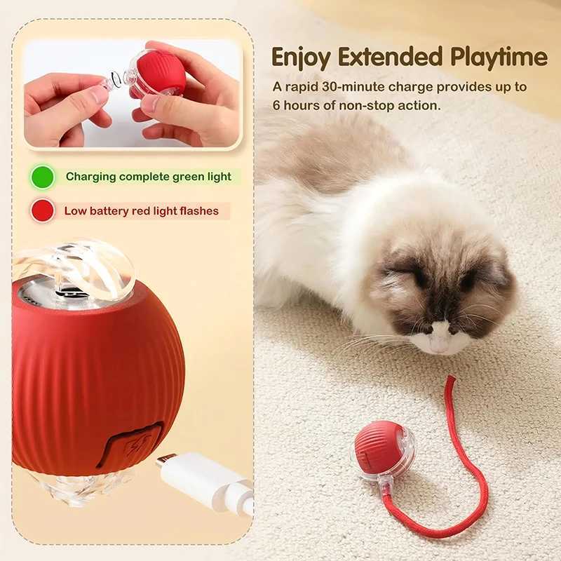 Cat toy automatic rolling ball artificial tail charging intelligent pet interactive ball electric toy dog training simulation mouse Y250412