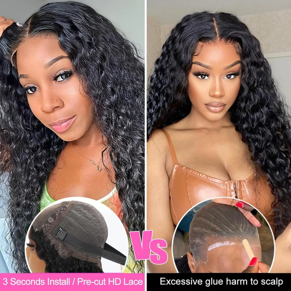 Glueless Wig Deep Wave Human Hair Wigs Ready To Wear Pre-Cut Lace Wear And Go Glueless Wigs Lace Front Human Hair Wig For Women 250409