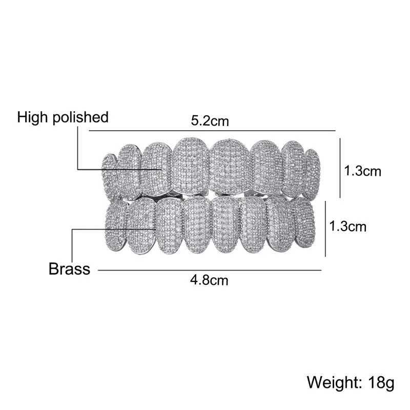 Hip Hop Full CZ Stones Teeth Grillz Hat Cube Zircon Ice Out Mini Paving Top and Bottom Charm Barbecue Set W250412
