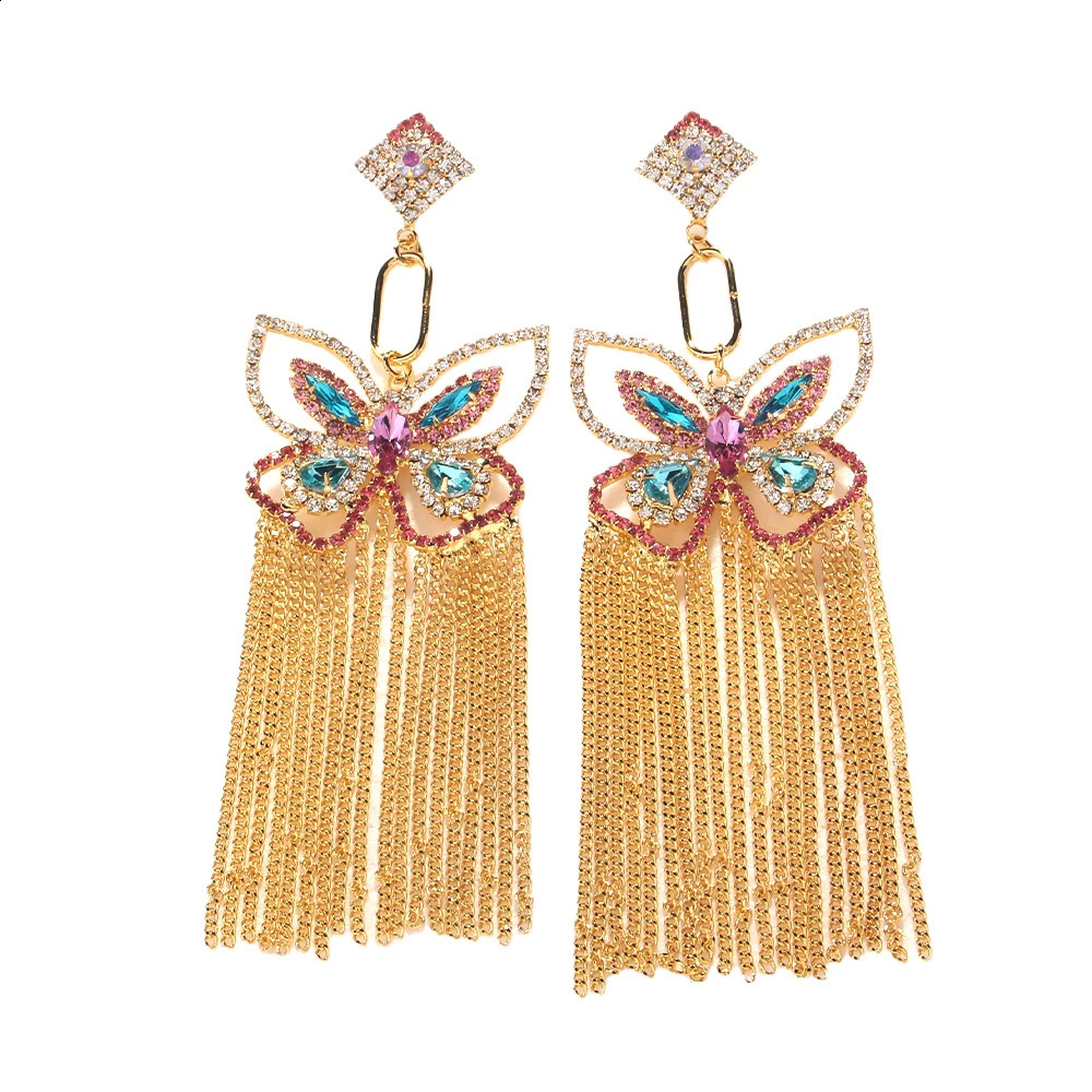 Shiny Purple Butterfly Tassel Earrings Y2k Elegant for Women Crystal Pendant Earrings Charms Jewelry Tending 250411