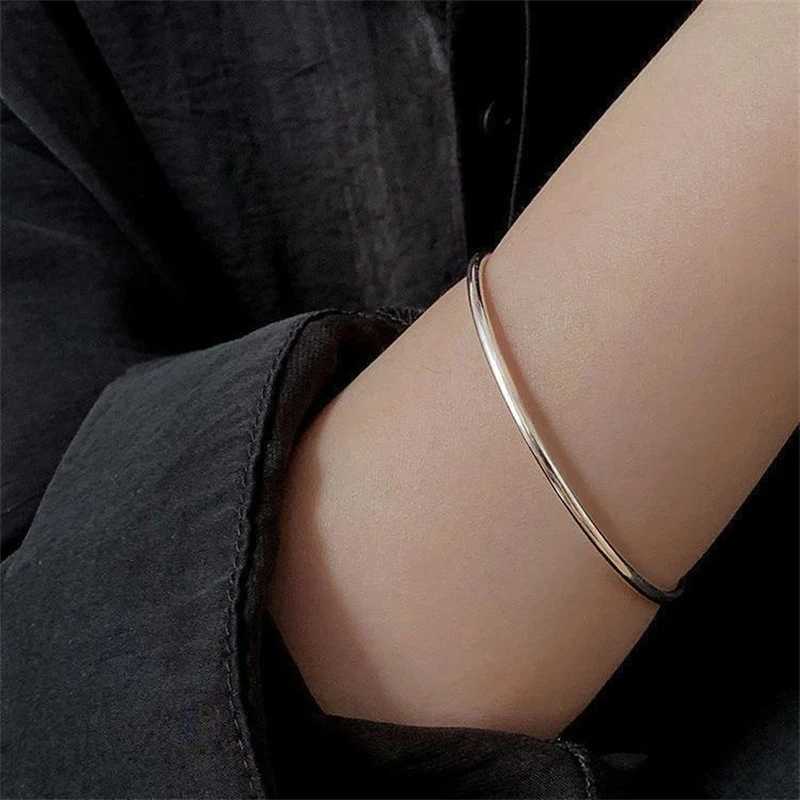 Simple Smooth Pull Geometric Adjustable Cuff Bangles Personality Silver Color Bracelets Women Jewelry Wedding PulseirasC250411
