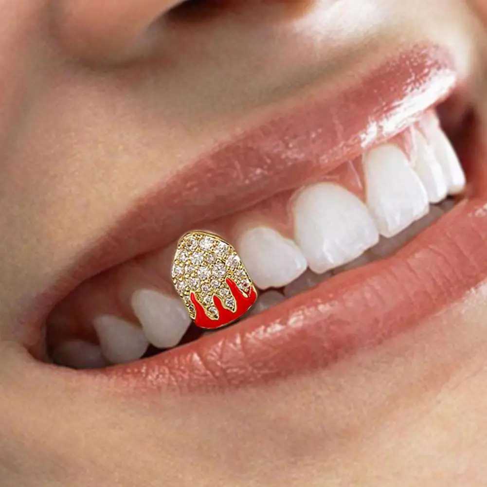 Cosplay Teeth Grillz Gold/Silver Plated Hip Hop Single Teeth Grillz Top/Bottom Dental Grillz Hat Mens Fashion Jewelry W250412