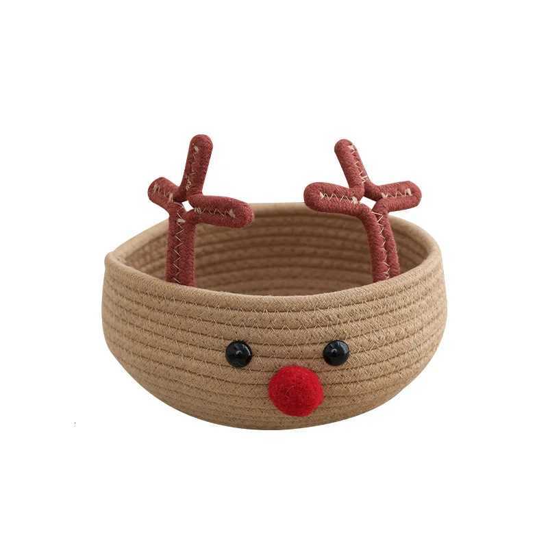 1pcs Christmas Reindeer Cotton Rope Woven Storage Basket Large Capacity He Clothing Storage Basket Christmas Decoration Y251112