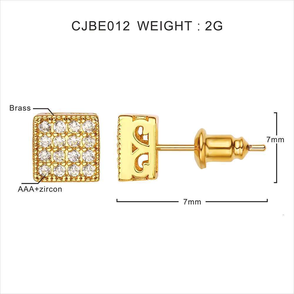 Korean square Shape Sier Zircon Cz Pave Setting Gold Plated Stud Earrings for Women