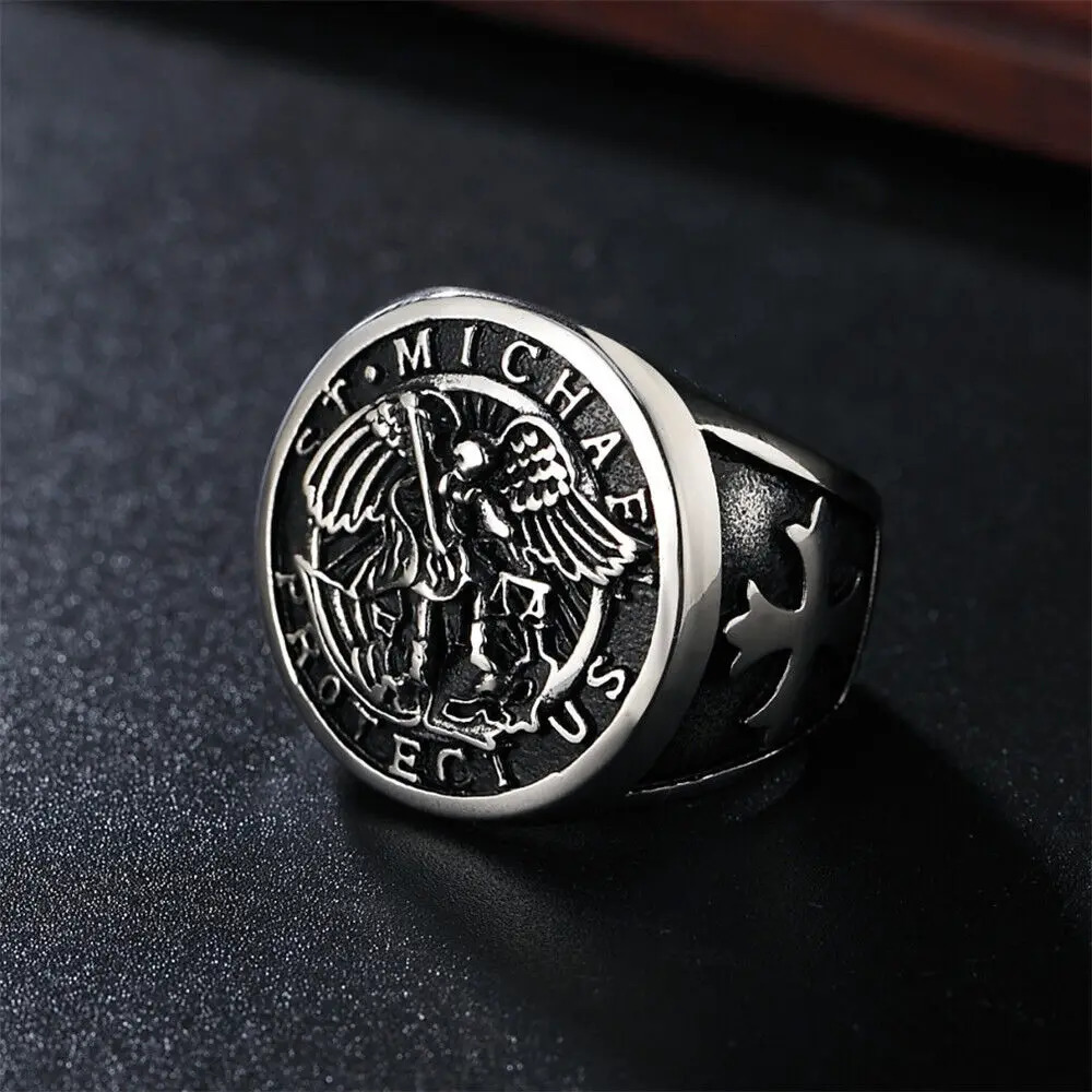 Mens Stainless Steel Catholic Archangel St Saint Michael Ring Size 7-15 251111