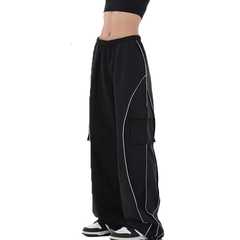 New Fashionable Drawstring Loose Y2k Work Women's Mid Waist Sports Retro Street Pocket Wide Leg Jogging Pants