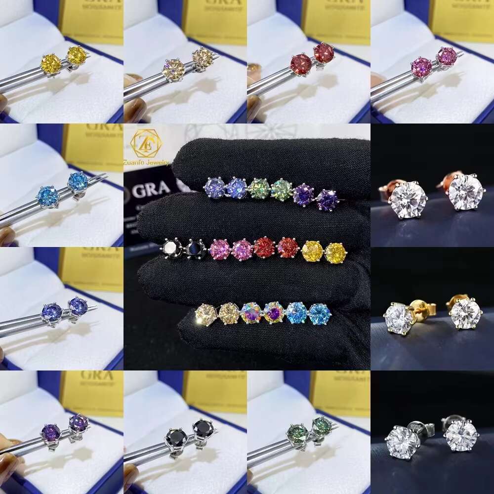 2025 Newest Hot Sale High Quality 6.5mm Moissanite Earrings 6 Prongs Cut 925 Sterling Silver Stud With Gold Hot Selling Jewelry