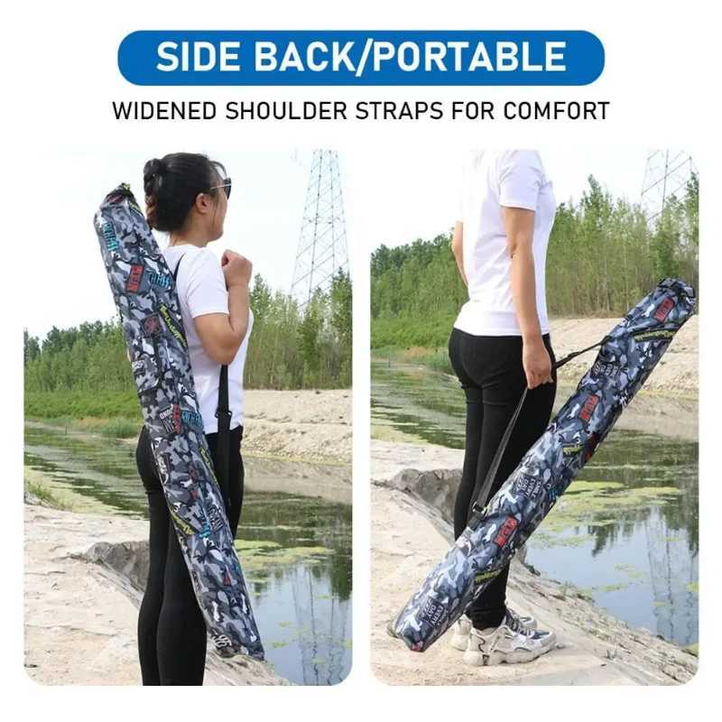 Outdoor Folding Fishing Bag Waterproof Large Capacity Fishing Rod Tackle Storage Bag Oxford Canvas Camouflage Fishing Pole Pouch Z250411