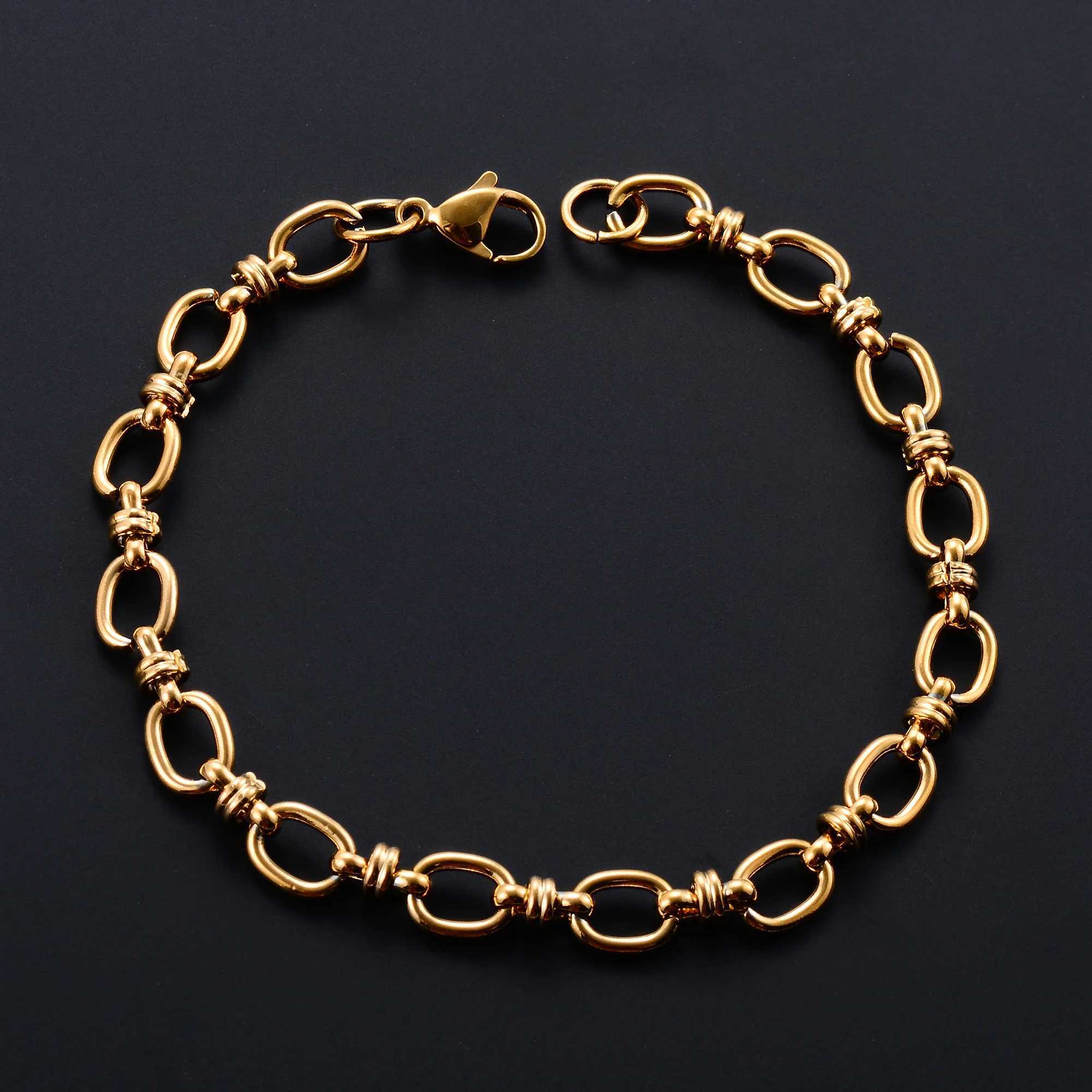 6.5mm Punk Handmade Stainless Steel Bracelet Link Oval Chain for Women Men Rock Boy Hand Chain Wristband Anklets Metal JewelryC250411