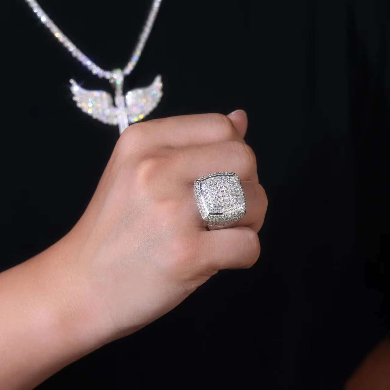 Custom Mens Moissanite Ring Classic Square Wedding Hip Hop Style 925 Silver with GRA Certificate D Color Moissanite Ring