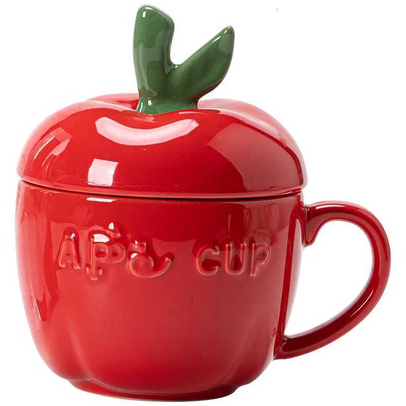 Christmas Ceramic Mug Cartoon Apple Fruit Shape Cover Band Tomato Coffee Cup Childrens Breakfast Milk Mug Festivals Birthday Present Y251112