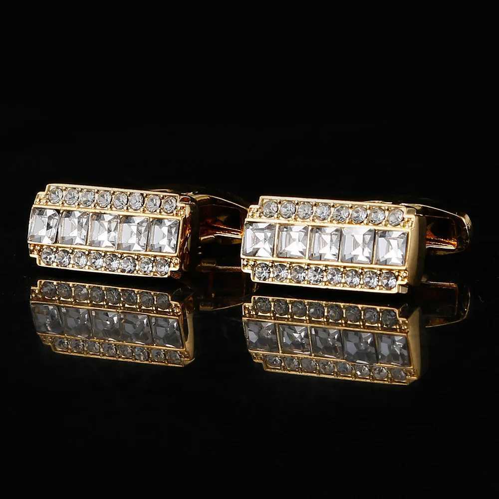 High quality white rhinestone set French shirt gold cufflinks mens wedding grooms buttons fathers business discount jewelryT250412