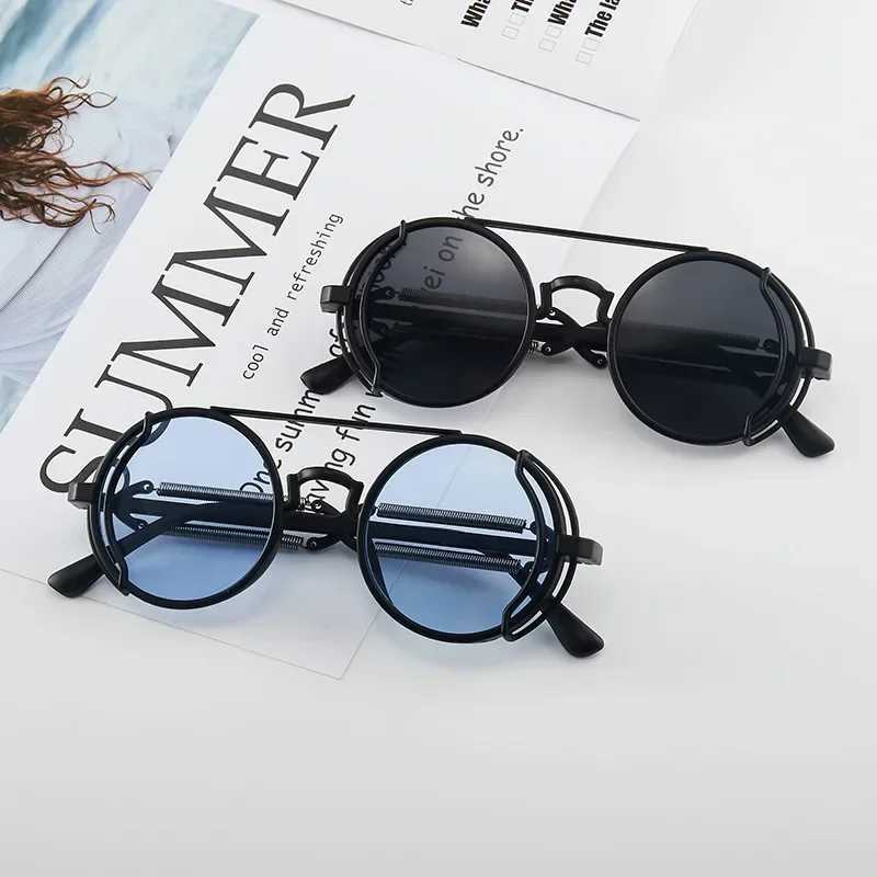 Retro Punk Steampunk Sunglasses Mens Brand Designer Round Punk Eyewear Gothic Style Products Women UV400 Sunglasses Z250411