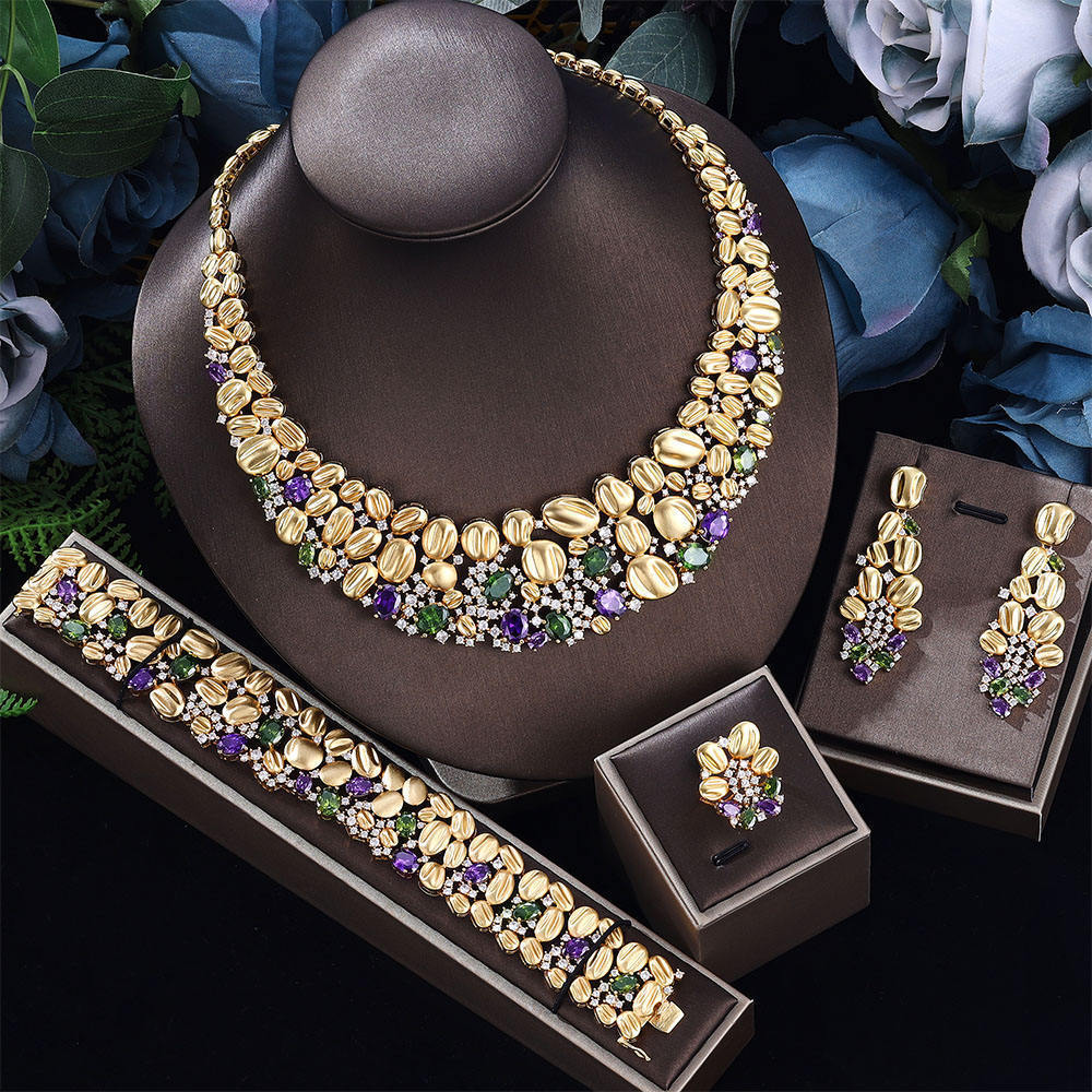 Exaggerated Necklace Earrings Wedding Set Luxury Fashion High-end Womens Evening Accessories Set 240812