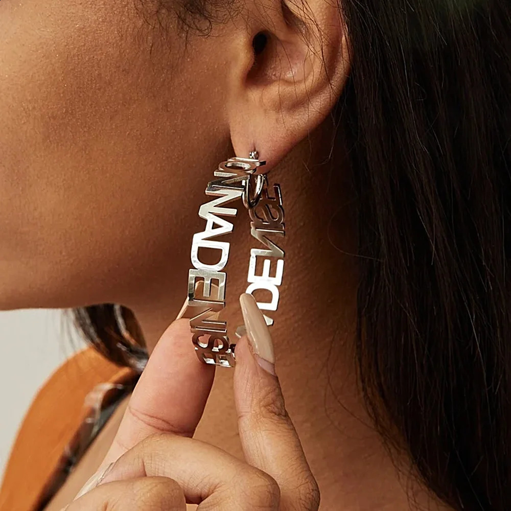 Personalized custom womens name earrings a pair of letter hoop stainless steel jewelry y ner holiday gifts 250410