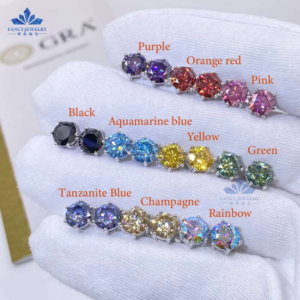 2025 Classic Style Girl Present Gift 5mm 6.5mm 8mm Round Shape Pass Diamond Tester Moissanite Stud Earrings 925 Sterling Silver